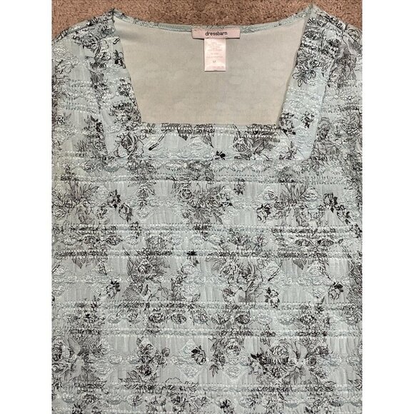 Dressbarn Women's M Textured Square Neck Top Blouse Mint Floral Stretch Y2K - Picture 2 of 9